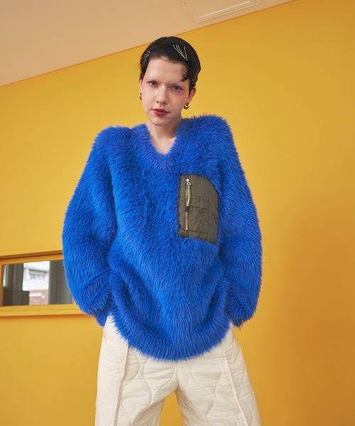 V NECK SHAGGY KNIT TOP（ニット/セーター）｜OMMO（オーエムエムオー