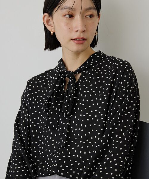 イージーケア】ドット柄ボウタイブラウス（シャツ/ブラウス