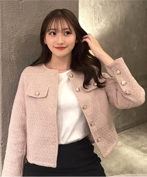 Chick（チック）の「ゴールドボタンショート丈ジャケット（ノーカラー