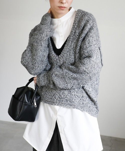 セール】柄編みメランジVネックニット（ニット/セーター）｜select