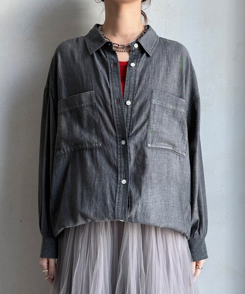 DouDou（ドゥドゥ）の「袖リブシアーデニムシャツ（シャツ/ブラウス