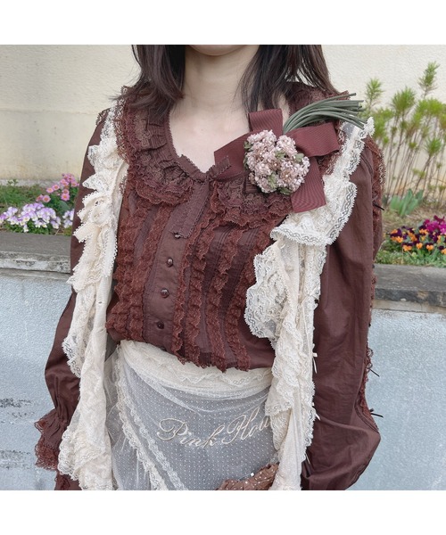 PINK HOUSE（ピンクハウス）の「レース＆リボン使いローンブラウス