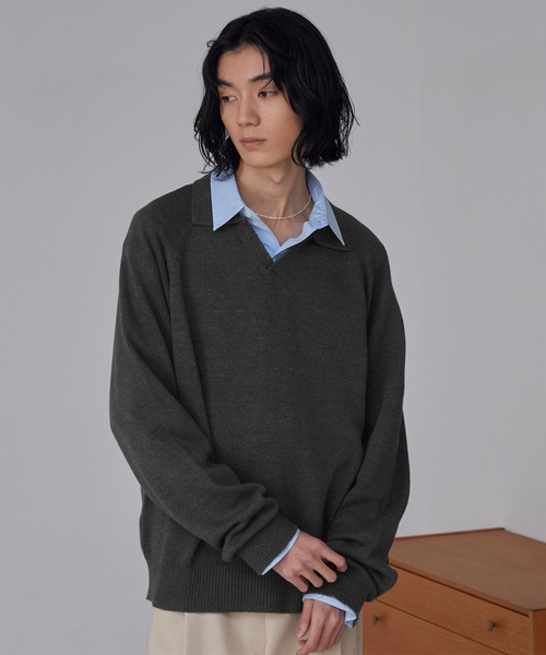 LUENNA】Skipper Knit Polo Shirt / スキッパーニットポロシャツ