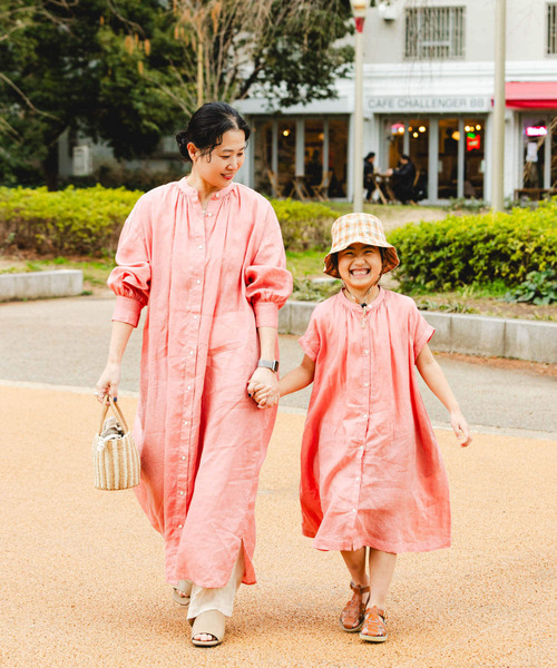 セール】『親子リンク』リネンギャザーワンピース(KIDS)（ワンピース