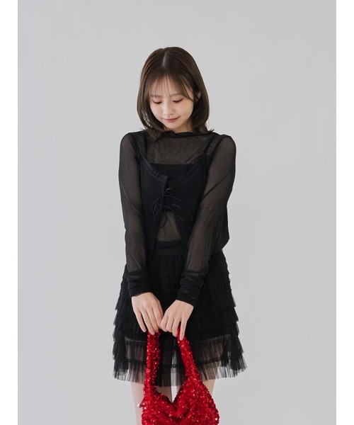 cunii 】シンプル シアートップス シースルー シースルートップス 長袖