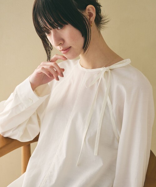 セール】リボンタイ ノーカラーブラウス（その他トップス