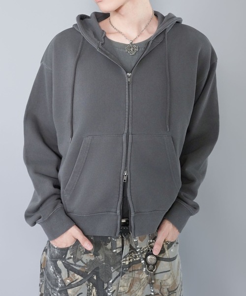 セール】短丈ダブルジップパーカー/プレーン/無地/カモフラージュ