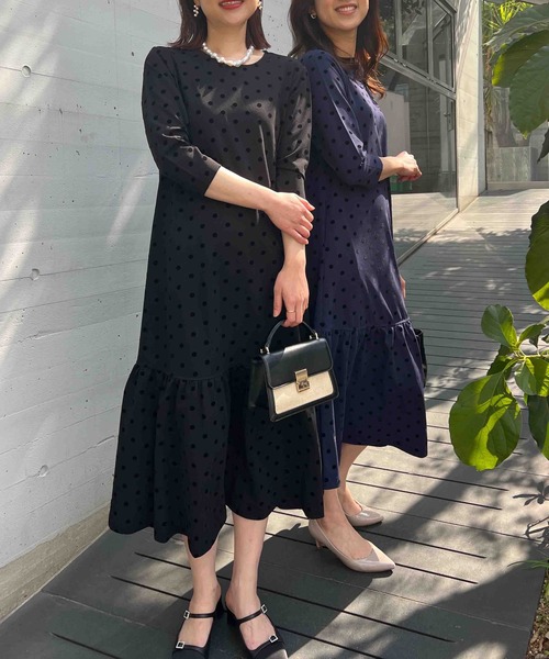 フロッキードットロングワンピース（ワンピース）｜PICCIN PERLA