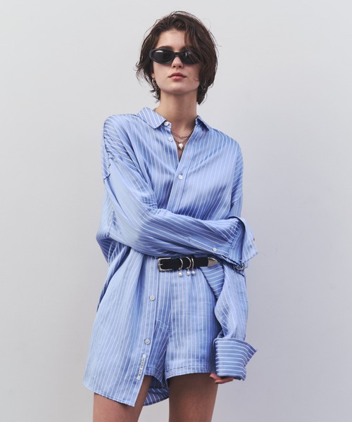 JOSEMOON SATIN STRIPE SHIRT/ジョゼムーンサテンストライプシャツ