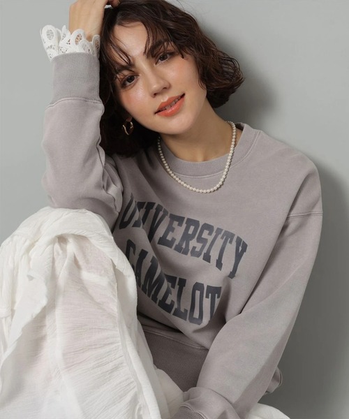 袖レースフロッキーロゴスウェット（Tシャツ/カットソー）｜Arpege