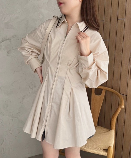 セール】フロントジップシャツワンピース（シャツワンピース）｜one
