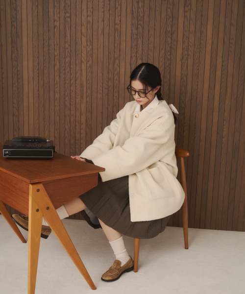 ノーカラーボアミドルコート（ノーカラーコート）｜moi tytto