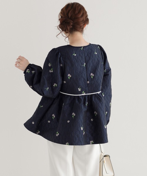 フラワージャガードペプラムトップス（その他トップス）｜Fit more