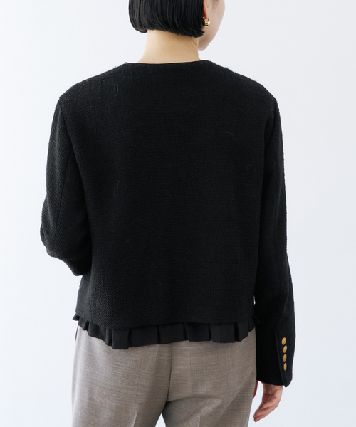 セール】ノーカラーツイードジャケット（ノーカラージャケット