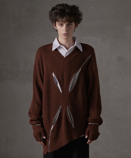 GRANCY】ZipDesign Asymmetry Knit / ジップデザイン アシンメトリー