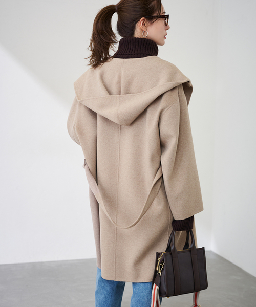 セール】SUPER160'sフーディショートコート（その他アウター