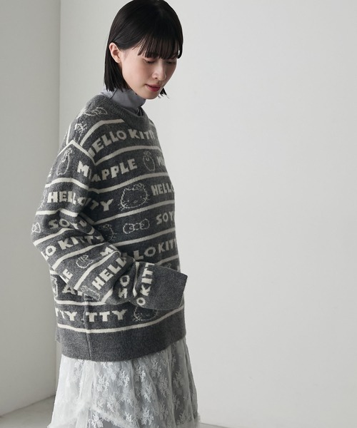 HELLO KITTY × forksy.】ロゴボーダー ジャガードニットプルオーバー