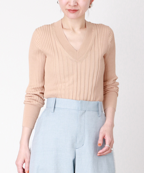 イタリア糸 リブVネックプルオーバー（ニット/セーター）｜VERMEIL par