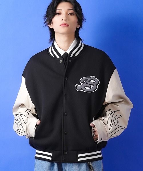 a.p.o.v. フェルトワッペン＆フレイム刺繍アーム合成皮革×ポンチ