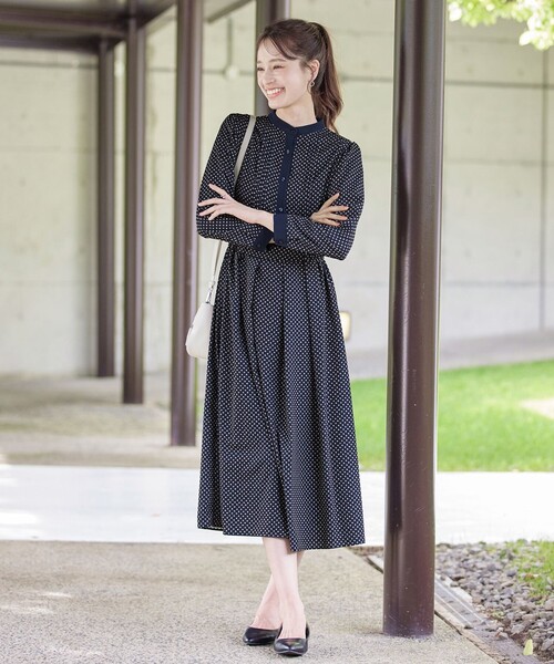 配色バンドカラー幾何学柄ワンピース（シャツワンピース）｜Tiaclasse