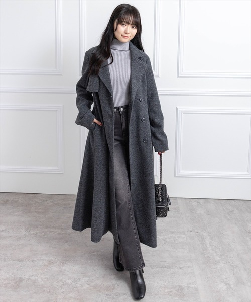 セール】フェイクウールウエストシェイプチェスターロングコート[大人