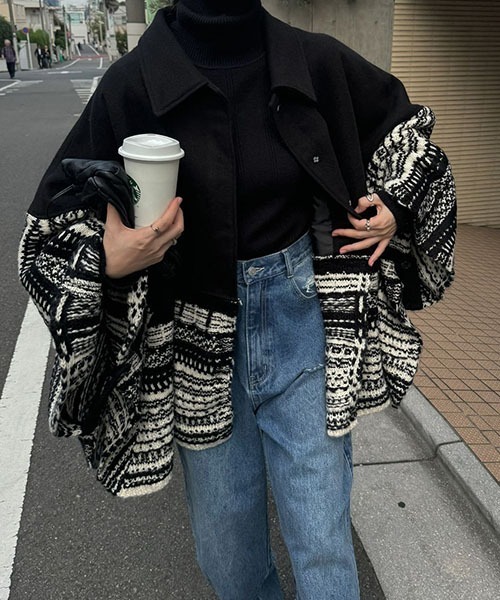 WILLFULLY（ウィルフリー）の「jacquard knit docking poncho CO