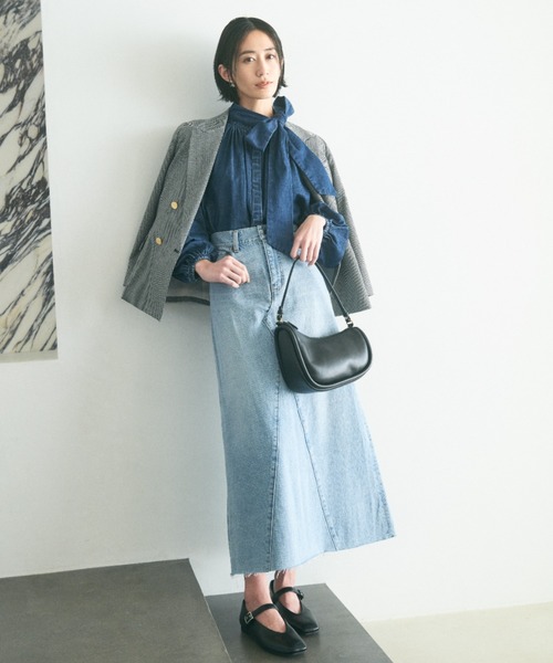 Mila Owen（ミラオーウェン）の「ボウタイ付き袖ボリュームデニム