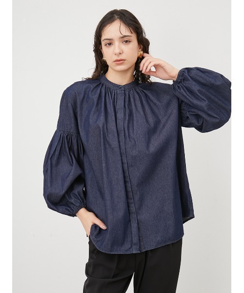 Mila Owen（ミラオーウェン）の「ボウタイ付き袖ボリュームデニム