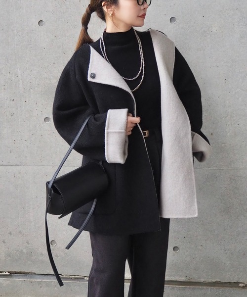 scarf double face wool coat /マフラー付きダブルフェイスウール