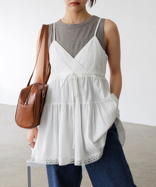 セール】フロントリボンティアードキャミソールトップス（キャミソール
