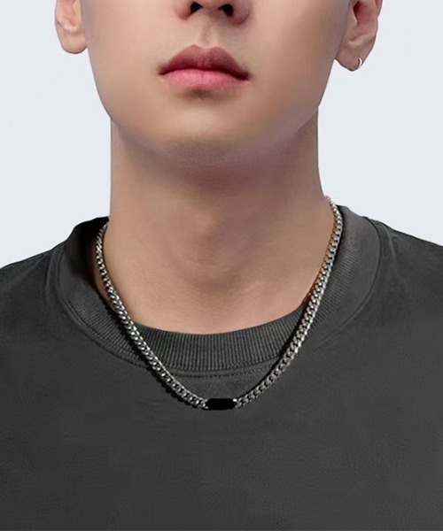 EK517/ワンポイントブラックストーンチェーンネックレス/メンズ
