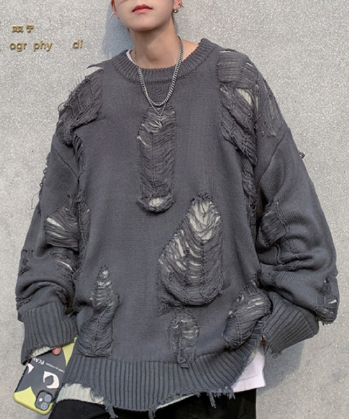 クルーネックダメージニットセーター（ニット/セーター）｜SEN TOKYO