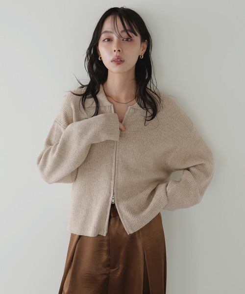 ダブルジップポロニットカーディガン（ニット/セーター）｜LIAN