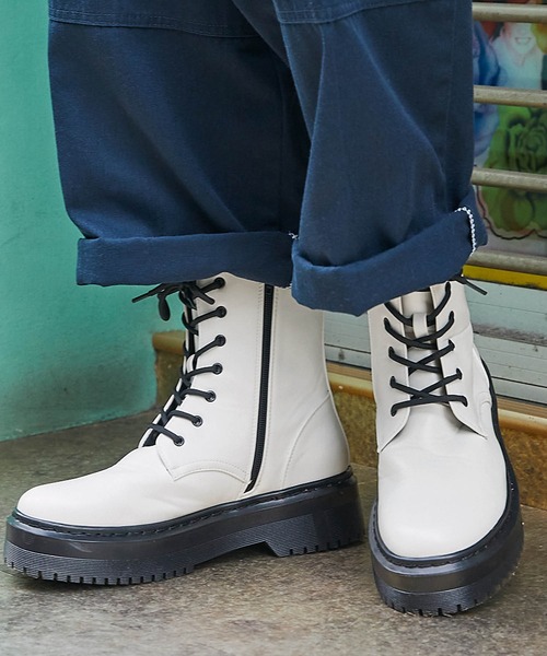 ブラッククリアハイソール レースアップサイドジップブーツ MONO-MART