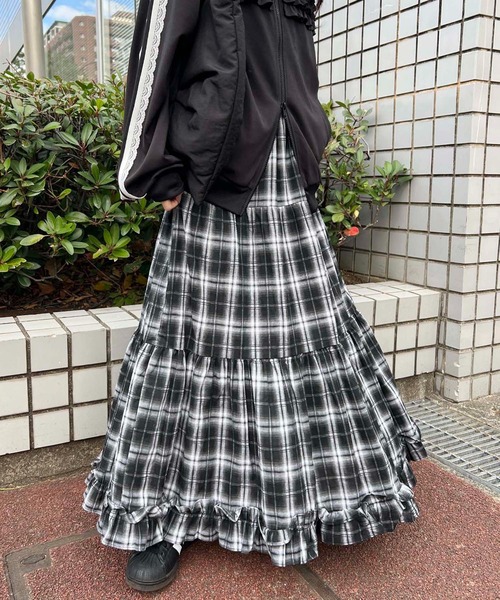 オンブレチェックティアードロングスカート（スカート）｜WC（ダブル