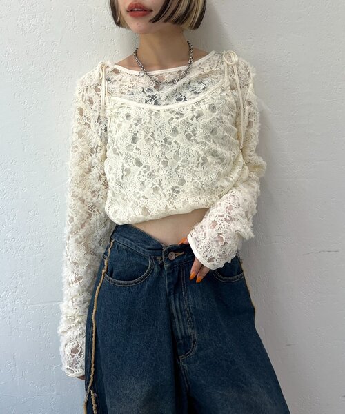 w closet（ダブルクローゼット）の「【25AW】2WAYレースTOPS（Tシャツ