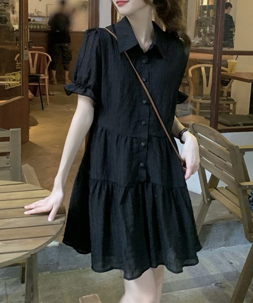 セール】YUGA フレンチスリーブ ティアードミニワンピース（ワンピース