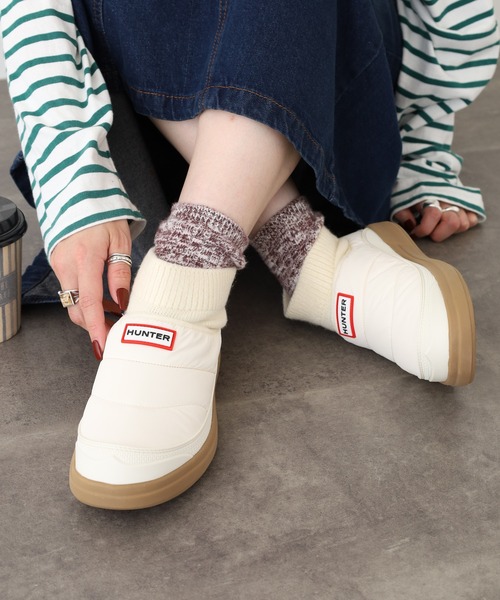 HUNTER IN/OUT イン/アウト カフ ニットブーツ パファー/スウェード