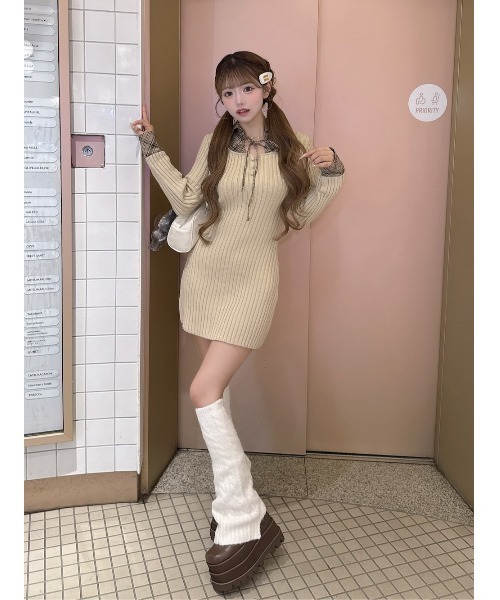 レイヤードライクニットミニワンピース（ワンピース）｜Darich