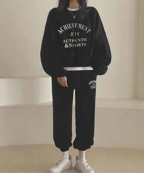 セール】スウェット 裏毛 英字ロゴトレーナー ＆ ジョガーパンツ 上下