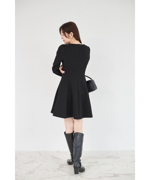 きらきらストーン×ビジュー付きリボンボンディングワンピース