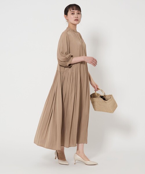 セール】サテン ギャザー ショートスリーブ ワンピース（ワンピース