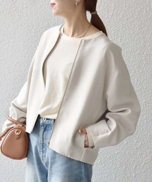 SHIPS any:〈洗濯機可能〉ダブルクロス ノーカラー ジップ ブルゾン