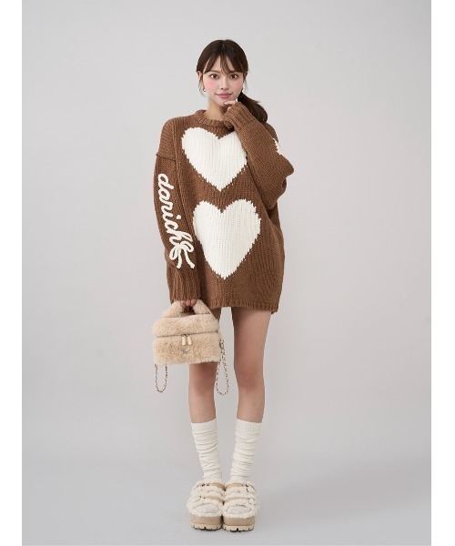 ハートロゴローゲージニットチュニック（ニット/セーター）｜Darich