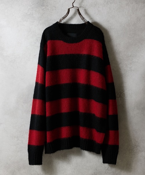 MOHAIR WIDE STRIPED KNIT SWEATER / モヘヤ ワイドボーダー クルー
