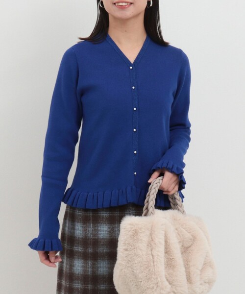セール】裾袖口 畦フリルVネックカーディガン（ニット/セーター