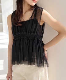 キャミソール シャーリングブラウス」に該当するトップスファッション