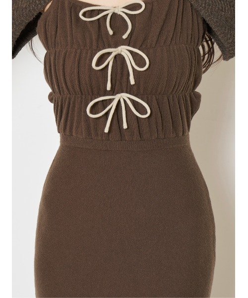 リボンデザインシャギーニットロングワンピース（ワンピース）｜Darich