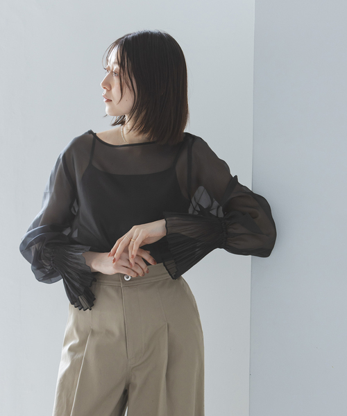 セール】パールシアープリーツカフスブラウス（シャツ/ブラウス