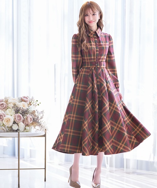 emiriawiz（エミリアウィズ）の「ベルト付きチェックフレアワンピース